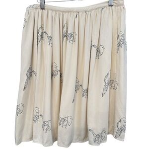 PepaLoves Bird Print Midi Skirt Cream Black Sketch Print Rayon Size 3 Medium